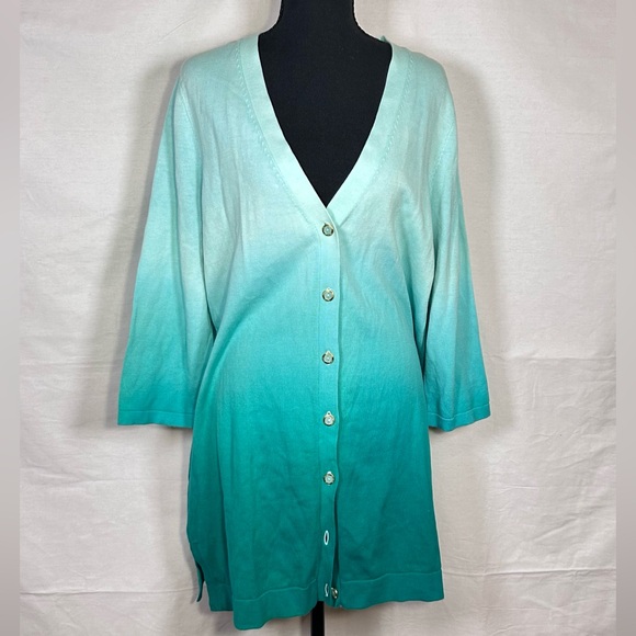 Isaac Mizrahi Jackets & Blazers - Y2K Coastal Ombre Cardigan Isaac Mizrahi Aqua Gradient Knit Sweater
